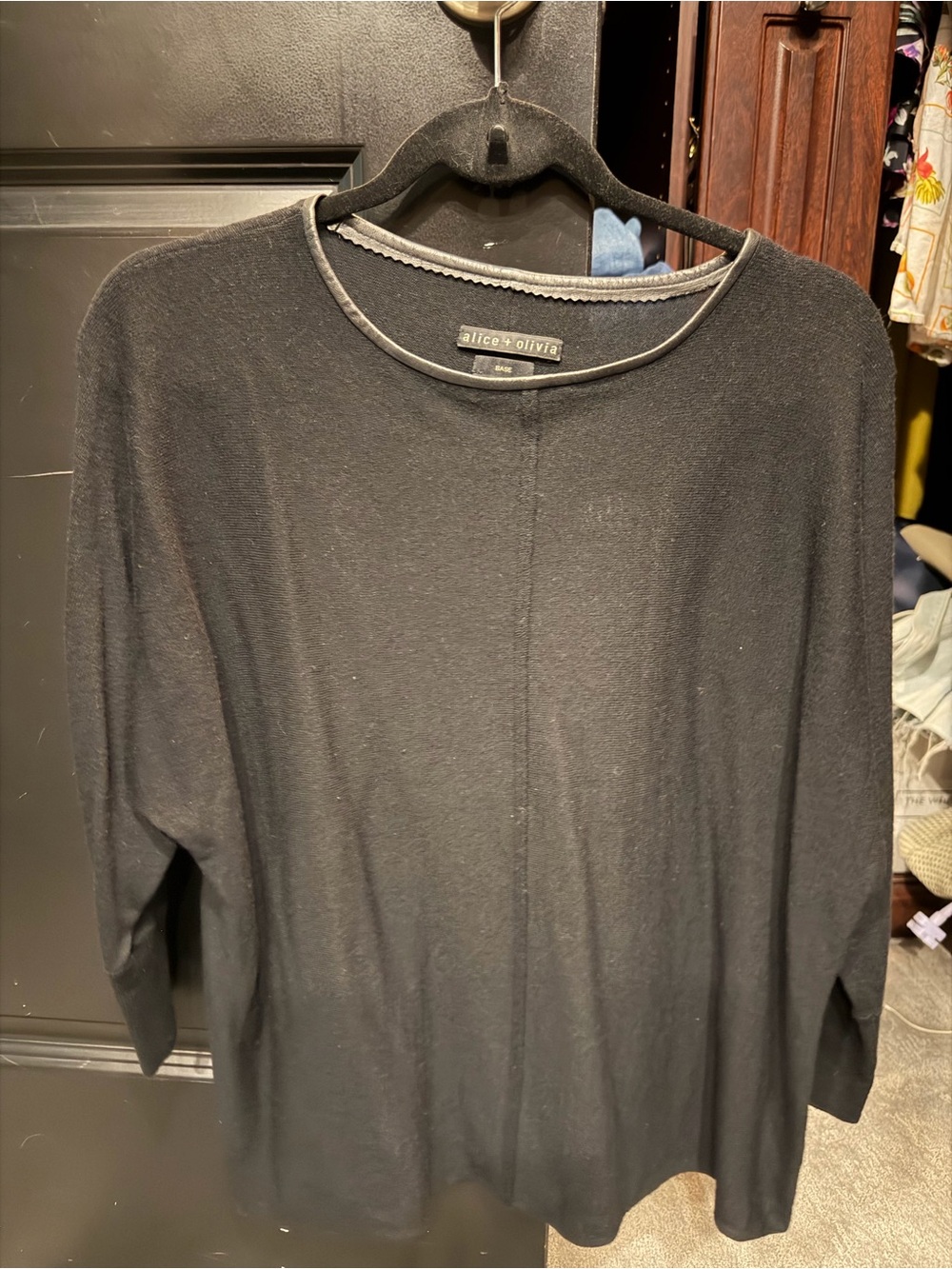 Alice + Olivia Black Crewneck Knit Top